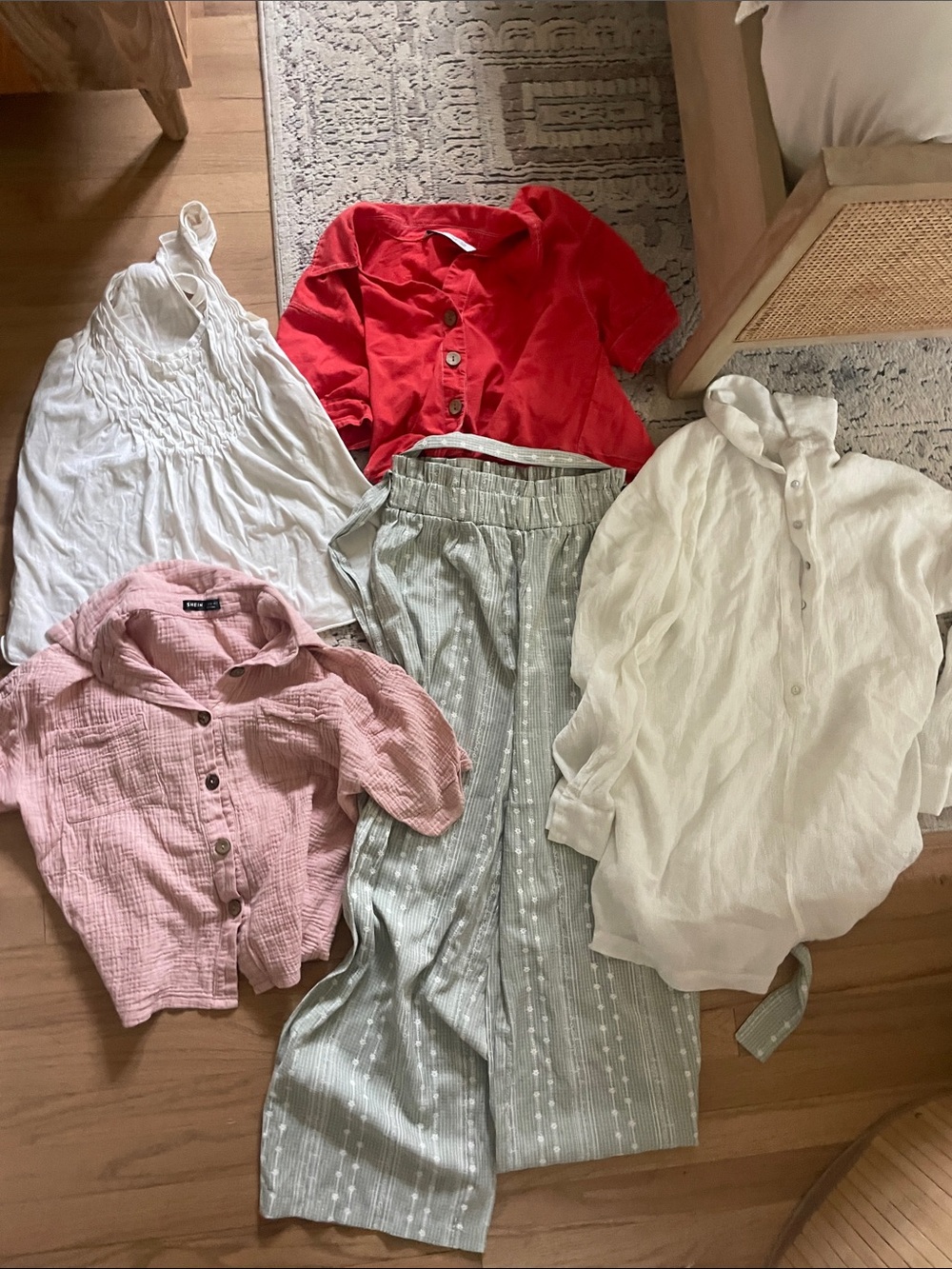 Women’s Size Small bundle Red Button-Front Top, Pants, Classic Summer Shirt
